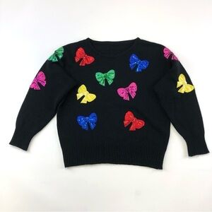 Vintage 80s sequin bright bows black sweater Medium